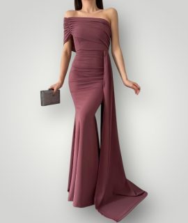 One shoulder maxi jurk oud roze