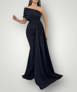 One shoulder maxi jurk zwart