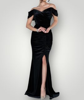 Off shoulder velvet maxi jurk zwart