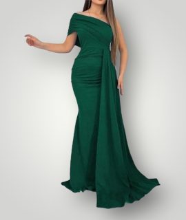 One shoulder maxi jurk groen