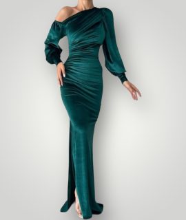 VELOURS – VELVET OFF SHOULDER MAXI DRESS – EMERALD GREEN