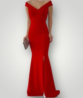 V-hals maxi jurk met split rood