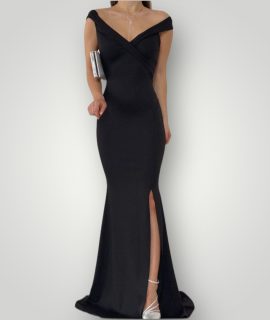 V-hals maxi jurk met split zwart