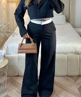 CROPPED BLAZER SET ZWART