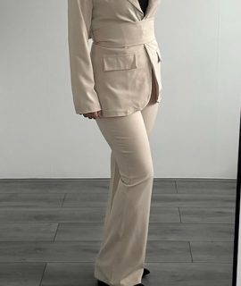 Blazer set met brede tailleband creme