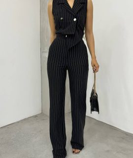 BLACK STRIPED JUMPSUIT