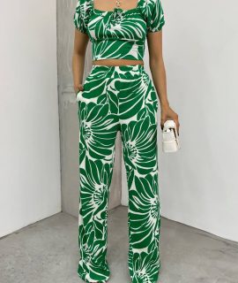 PRINTED CO-ORD SET WHITE/GREEN