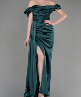 OFF SHOULDER SATIN MAXI DRESS