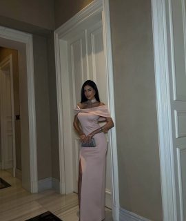 EMBELLISHED SIDE BOW DETAILED SCUBA MAXI DRESS – POWDER PINK