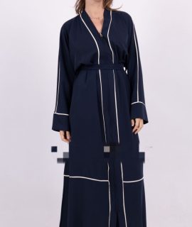 ZIPPED ABAYA WITH STRIPES – NAVY