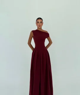 MAXI DRESS WITH FLARED SKIRT BORDEAUX