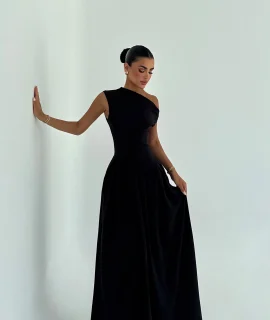MAXI DRESS WITH FLARED SKIRT BLACK
